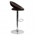 Contemporary Brown Vinyl Rounded Orbit-Style Back Adjustable Height Barstool with Chrome Base