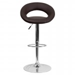 Contemporary Brown Vinyl Rounded Orbit-Style Back Adjustable Height Barstool with Chrome Base