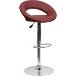 Contemporary Burgundy Vinyl Rounded Orbit-Style Back Adjustable Height Barstool with Chrome Base