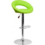 Contemporary Green Vinyl Rounded Orbit-Style Back Adjustable Height Barstool with Chrome Base