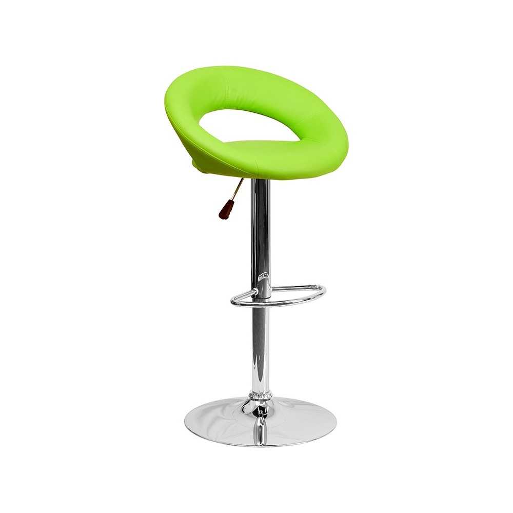 Contemporary Green Vinyl Rounded Orbit-Style Back Adjustable Height Barstool with Chrome Base