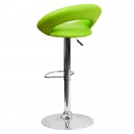 Contemporary Green Vinyl Rounded Orbit-Style Back Adjustable Height Barstool with Chrome Base