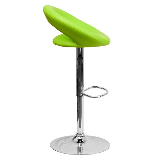 Contemporary Green Vinyl Rounded Orbit-Style Back Adjustable Height Barstool with Chrome Base