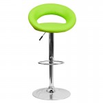 Contemporary Green Vinyl Rounded Orbit-Style Back Adjustable Height Barstool with Chrome Base