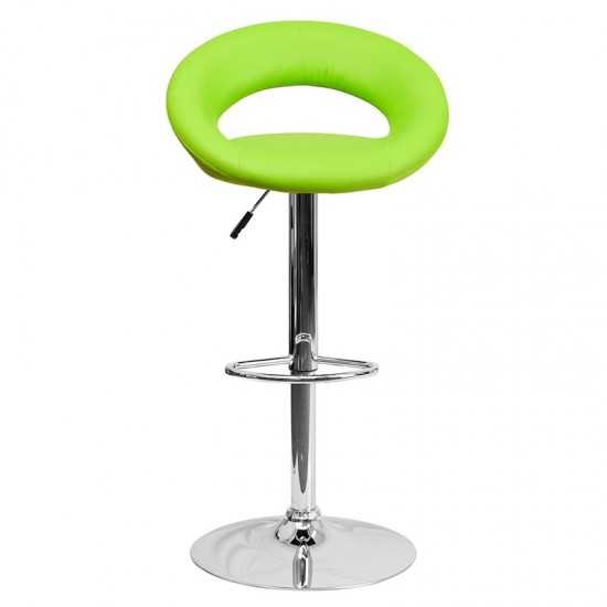 Contemporary Green Vinyl Rounded Orbit-Style Back Adjustable Height Barstool with Chrome Base