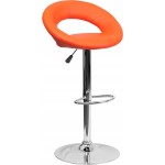 Contemporary Orange Vinyl Rounded Orbit-Style Back Adjustable Height Barstool with Chrome Base