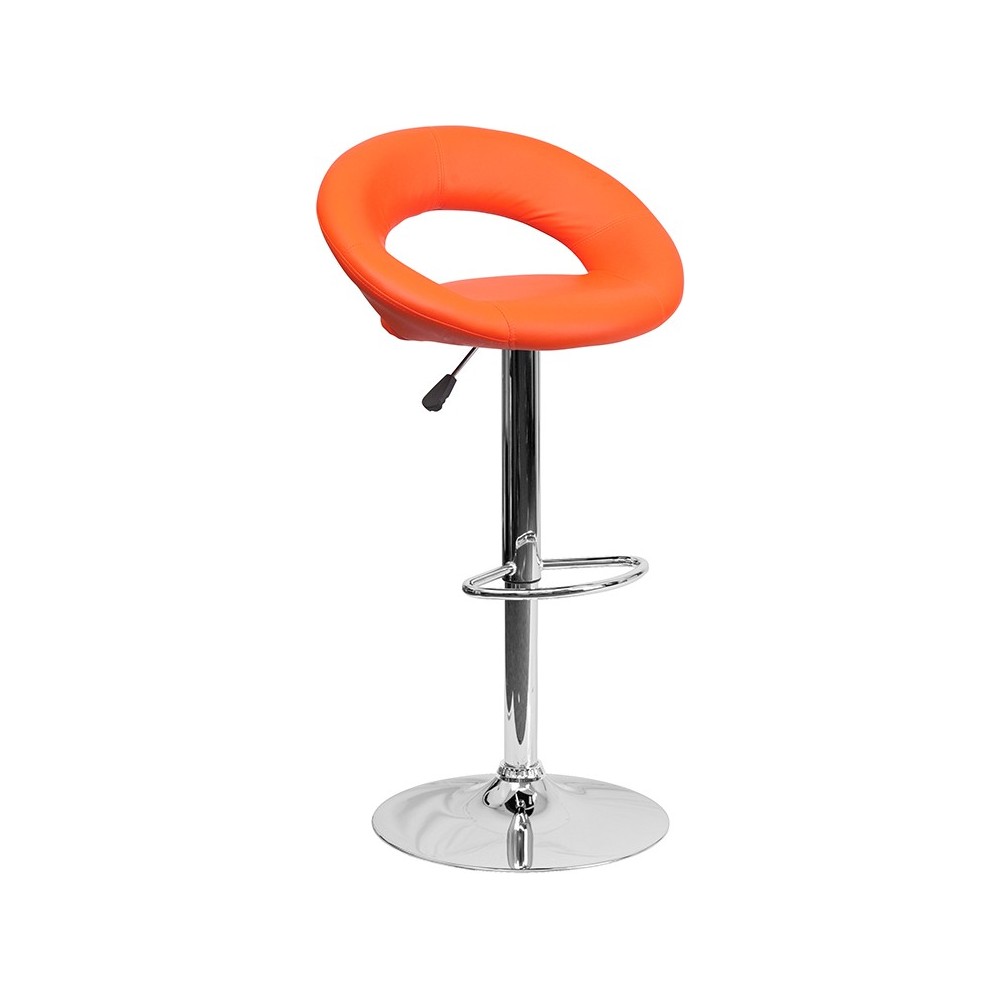Contemporary Orange Vinyl Rounded Orbit-Style Back Adjustable Height Barstool with Chrome Base Contemporary Orange Vinyl Rounded Orbit-Style Back Adjustable Height Barstool with Chrome Base