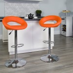 Contemporary Orange Vinyl Rounded Orbit-Style Back Adjustable Height Barstool with Chrome Base