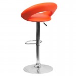 Contemporary Orange Vinyl Rounded Orbit-Style Back Adjustable Height Barstool with Chrome Base