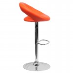 Contemporary Orange Vinyl Rounded Orbit-Style Back Adjustable Height Barstool with Chrome Base