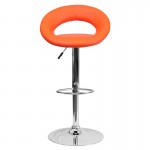 Contemporary Orange Vinyl Rounded Orbit-Style Back Adjustable Height Barstool with Chrome Base