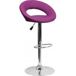 Contemporary Purple Vinyl Rounded Orbit-Style Back Adjustable Height Barstool with Chrome Base