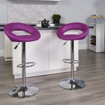 Contemporary Purple Vinyl Rounded Orbit-Style Back Adjustable Height Barstool with Chrome Base