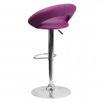 Contemporary Purple Vinyl Rounded Orbit-Style Back Adjustable Height Barstool with Chrome Base