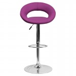 Contemporary Purple Vinyl Rounded Orbit-Style Back Adjustable Height Barstool with Chrome Base