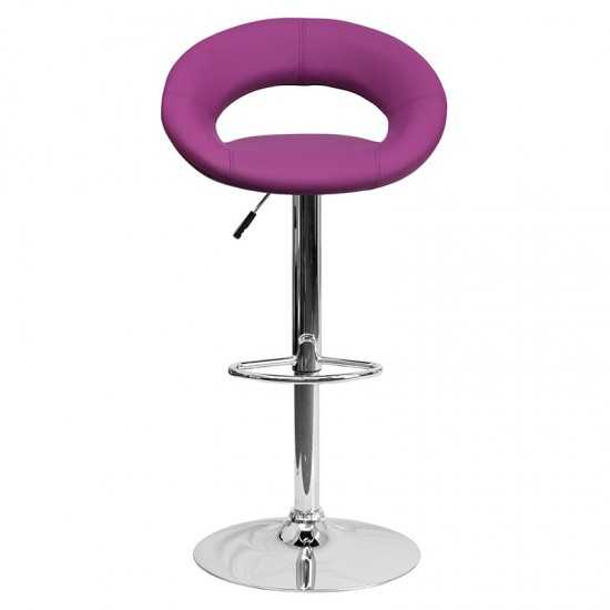 Contemporary Purple Vinyl Rounded Orbit-Style Back Adjustable Height Barstool with Chrome Base