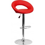 Contemporary Red Vinyl Rounded Orbit-Style Back Adjustable Height Barstool with Chrome Base