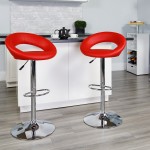 Contemporary Red Vinyl Rounded Orbit-Style Back Adjustable Height Barstool with Chrome Base