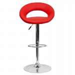 Contemporary Red Vinyl Rounded Orbit-Style Back Adjustable Height Barstool with Chrome Base