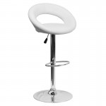 Contemporary White Vinyl Rounded Orbit-Style Back Adjustable Height Barstool with Chrome Base