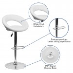 Contemporary White Vinyl Rounded Orbit-Style Back Adjustable Height Barstool with Chrome Base