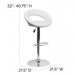 Contemporary White Vinyl Rounded Orbit-Style Back Adjustable Height Barstool with Chrome Base