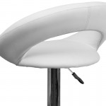 Contemporary White Vinyl Rounded Orbit-Style Back Adjustable Height Barstool with Chrome Base