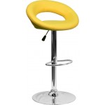 Contemporary Yellow Vinyl Rounded Orbit-Style Back Adjustable Height Barstool with Chrome Base