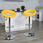 Contemporary Yellow Vinyl Rounded Orbit-Style Back Adjustable Height Barstool with Chrome Base