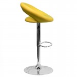 Contemporary Yellow Vinyl Rounded Orbit-Style Back Adjustable Height Barstool with Chrome Base