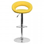 Contemporary Yellow Vinyl Rounded Orbit-Style Back Adjustable Height Barstool with Chrome Base