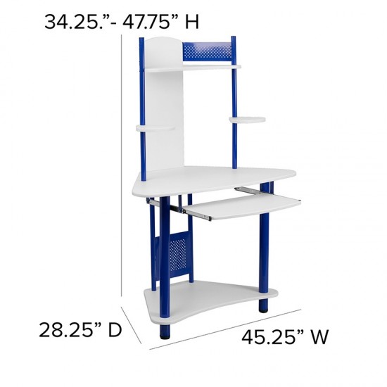 Blue Corner Computer Desk with Hutch