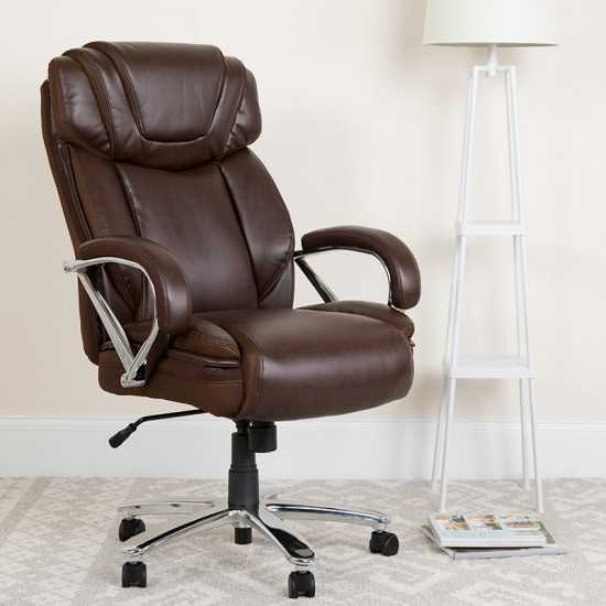 Big & Tall 500 lb. Rated Brown LeatherSoft Executive Swivel Ergonomic Office Chair with Extra Wide Seat