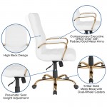 High Back White LeatherSoft Executive Swivel Office Chair with Gold Frame and Arms