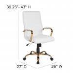High Back White LeatherSoft Executive Swivel Office Chair with Gold Frame and Arms