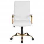 High Back White LeatherSoft Executive Swivel Office Chair with Gold Frame and Arms