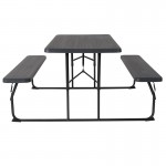 Insta-Fold Charcoal Wood Grain Folding Picnic Table and Benches