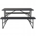 Insta-Fold Charcoal Wood Grain Folding Picnic Table and Benches