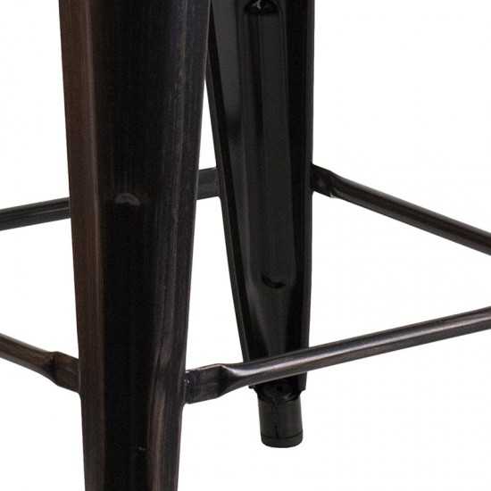 24" High Backless Black-Antique Gold Metal Counter Height Stool with Square Wood Seat