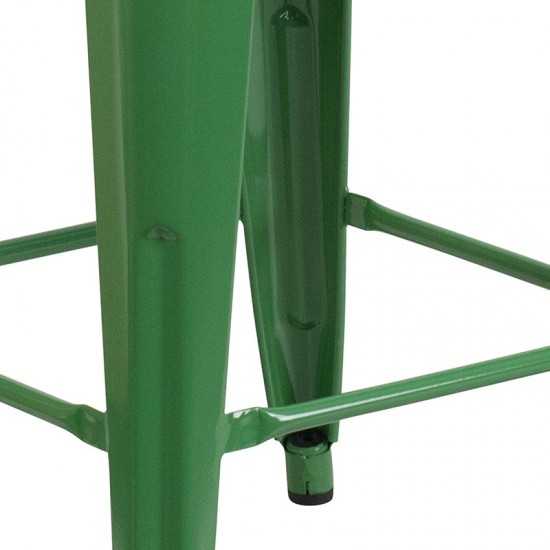 24" High Backless Green Metal Counter Height Stool with Square Wood Seat