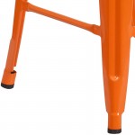 24" High Backless Orange Metal Counter Height Stool with Square Wood Seat