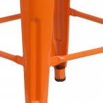 24" High Backless Orange Metal Counter Height Stool with Square Wood Seat