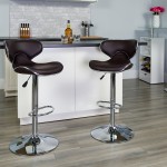 Contemporary Cozy Mid-Back Brown Vinyl Adjustable Height Barstool with Chrome Base