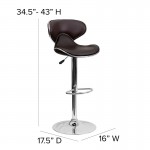 Contemporary Cozy Mid-Back Brown Vinyl Adjustable Height Barstool with Chrome Base