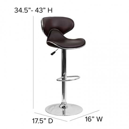 Contemporary Cozy Mid-Back Brown Vinyl Adjustable Height Barstool with Chrome Base