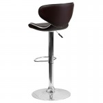 Contemporary Cozy Mid-Back Brown Vinyl Adjustable Height Barstool with Chrome Base