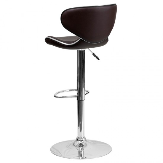 Contemporary Cozy Mid-Back Brown Vinyl Adjustable Height Barstool with Chrome Base