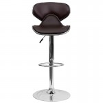 Contemporary Cozy Mid-Back Brown Vinyl Adjustable Height Barstool with Chrome Base