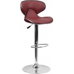 Contemporary Cozy Mid-Back Burgundy Vinyl Adjustable Height Barstool with Chrome Base