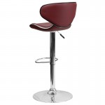 Contemporary Cozy Mid-Back Burgundy Vinyl Adjustable Height Barstool with Chrome Base